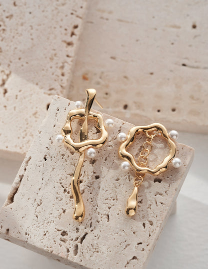 Lava Asymmetrical Sculptural Pearl Earrings