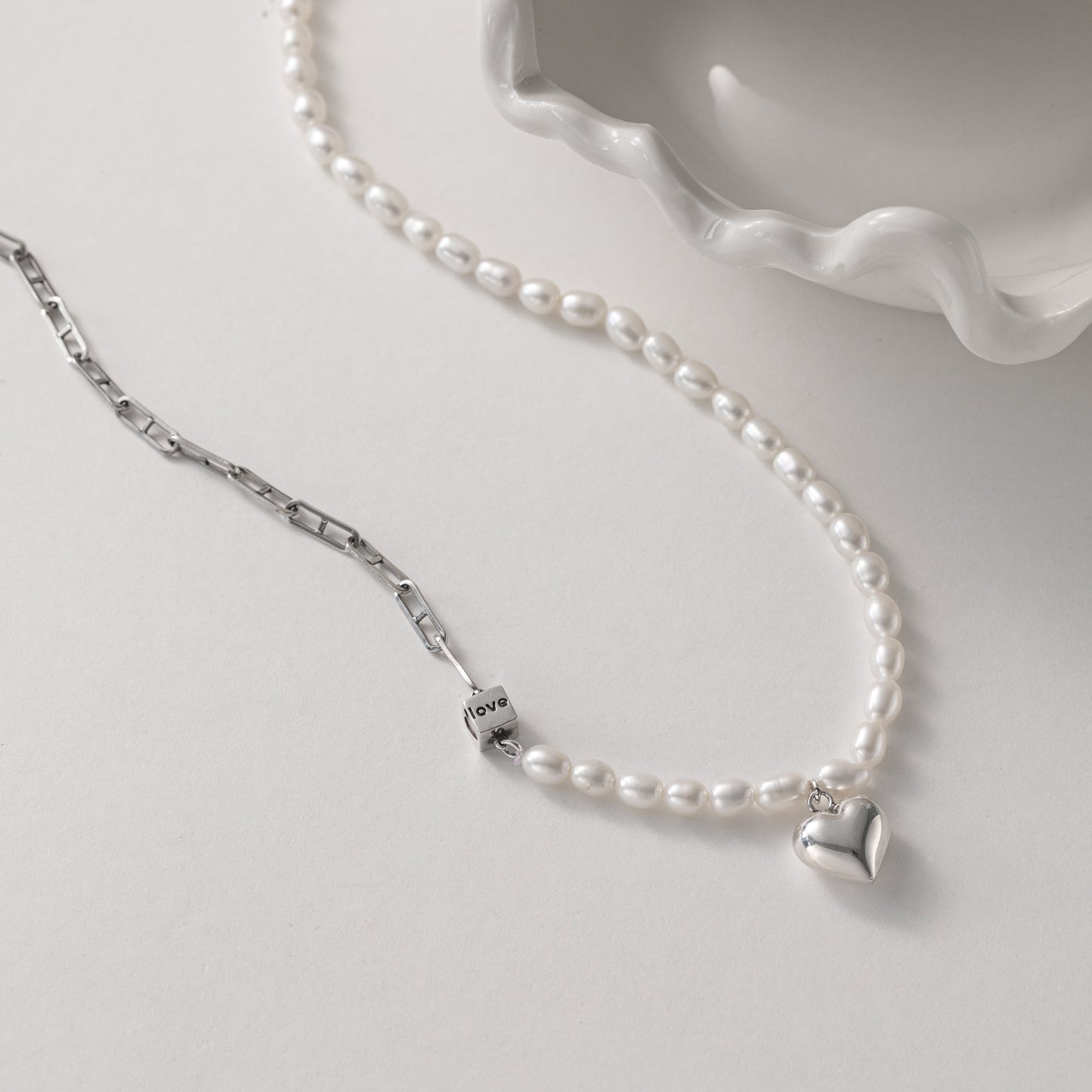 Venus Seed Pearl Heart Necklace