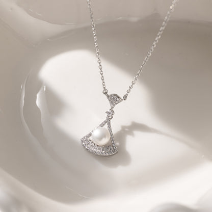 Savi Pearl Fan Pendant Necklace