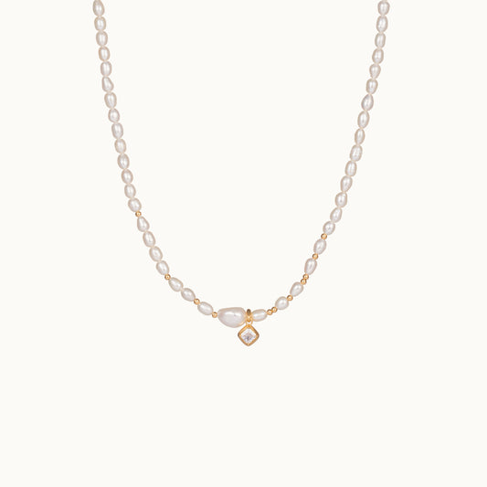 Venus Seed Pearl Diamond Pendant Necklace 38-44cm