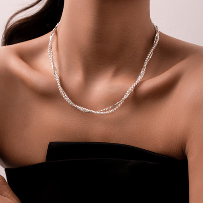 Malibu Pearl Silver Twisted Necklace