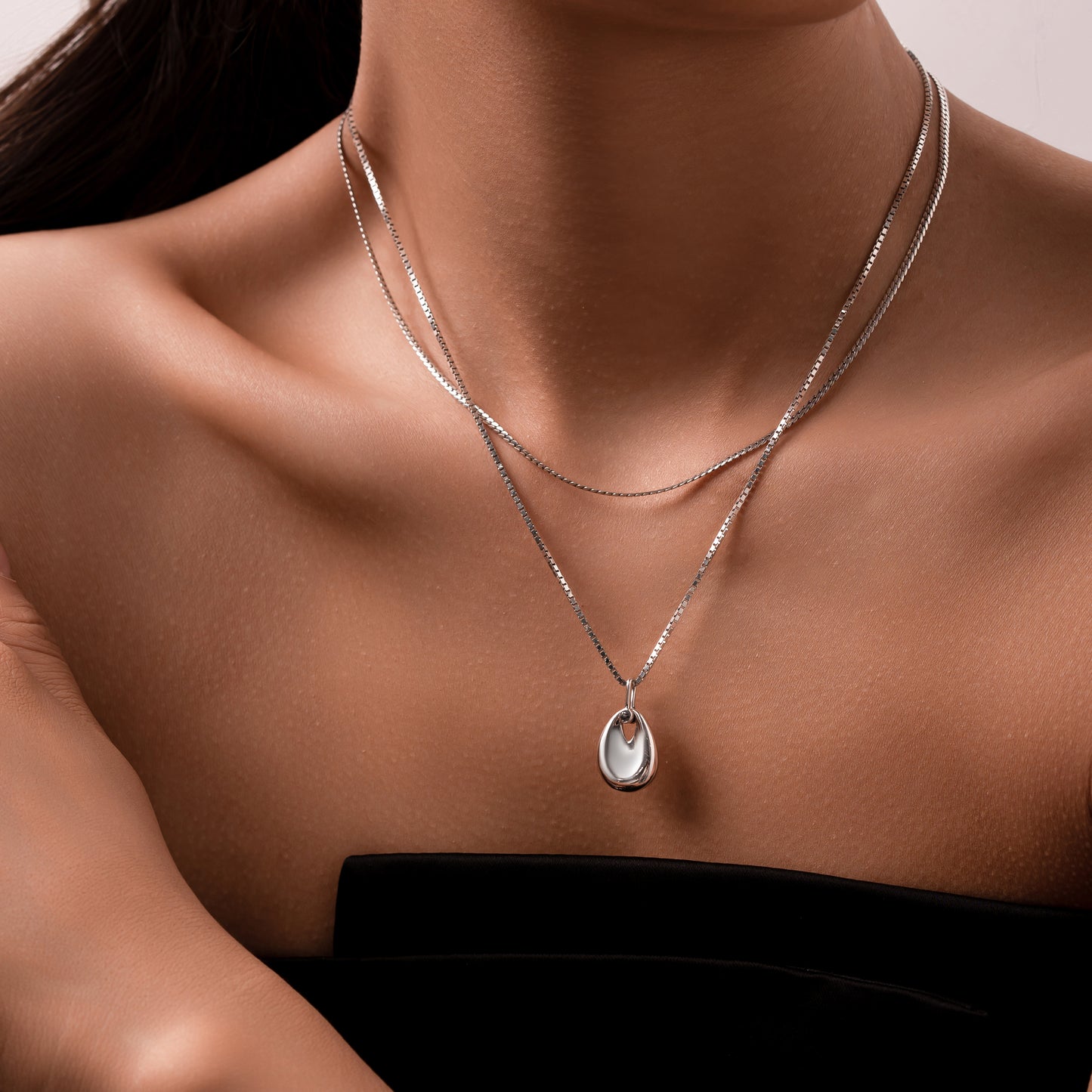 Alta Sculptural Droplet Pendant Double Necklace