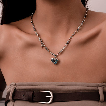 Deia Iced Heart Textured Chain Necklace